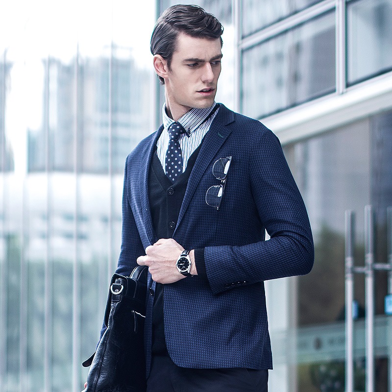 亚狮龙亚麻男士修身西服外套休闲小西装 xz20004 深蓝色 (xl码/.