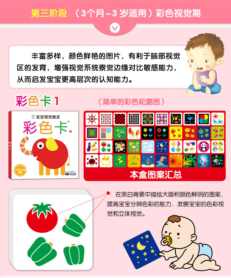 0-6个月 宝宝认知启蒙大卡0-1-2-3岁智力开发撕不烂颜色图
