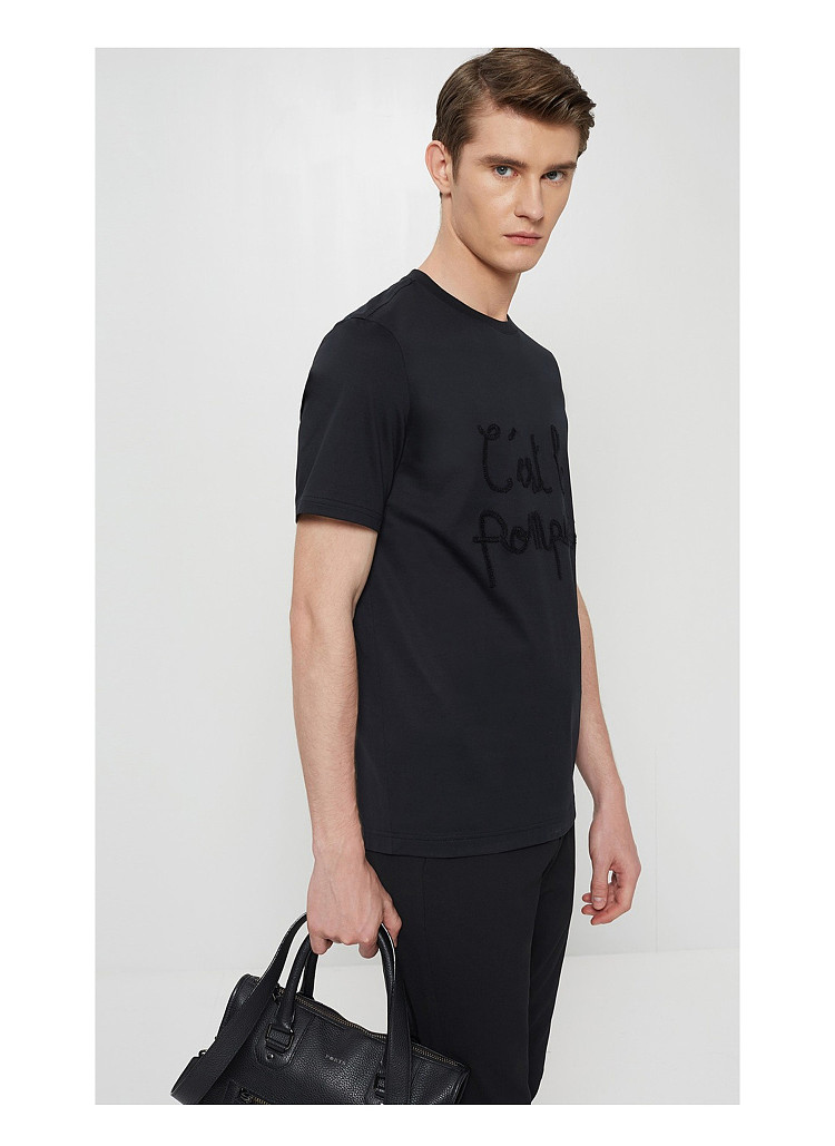 ports宝姿男装春夏衣服绣花圆领休闲t恤mv8n149wcc027whites