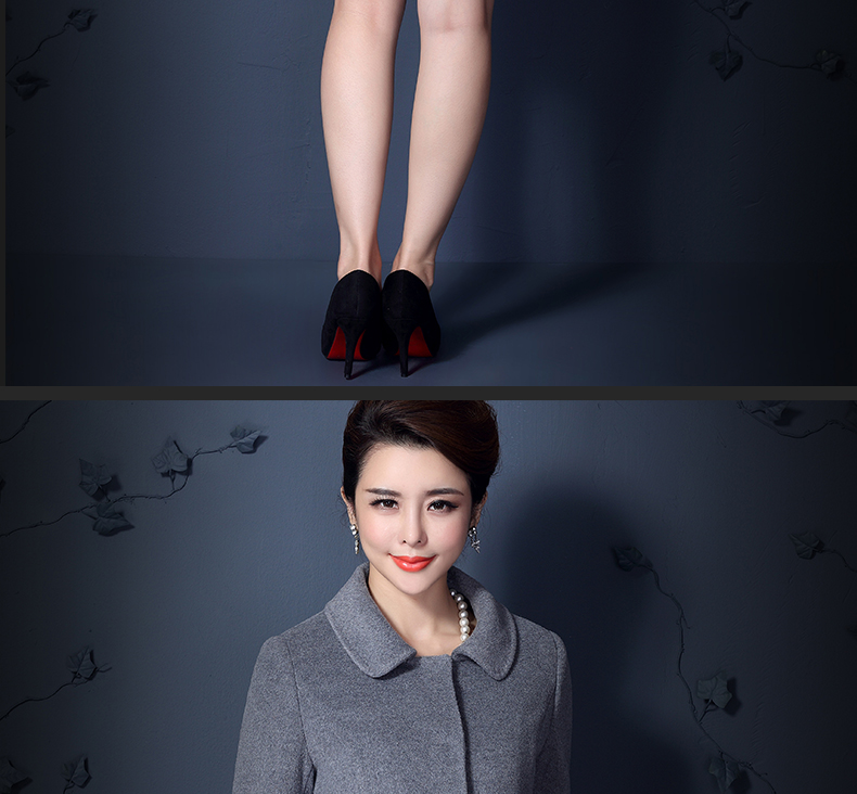 2015新款秋装韩版修身呢子大衣 大码短款中老年女装毛呢外套女 灰色 XL