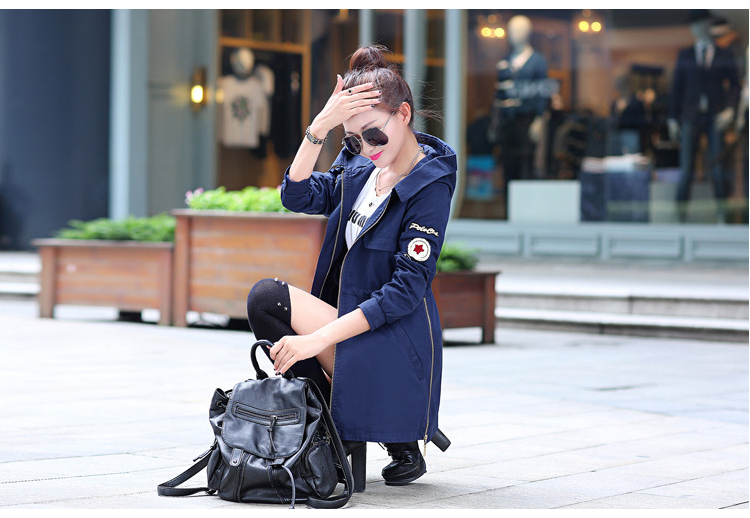 天芝美依  2015韩版时尚修身显瘦连帽中长款风衣女外套 女 秋冬新品 A1011 果绿 XL