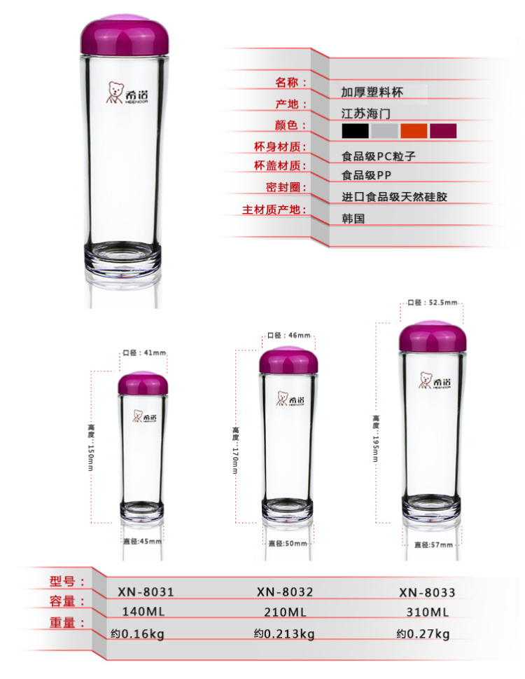 
                                                                                希诺（HEENOOR）塑料杯带盖创意便携水杯可爱学生户外运动透明杯子 黑色 330ML                