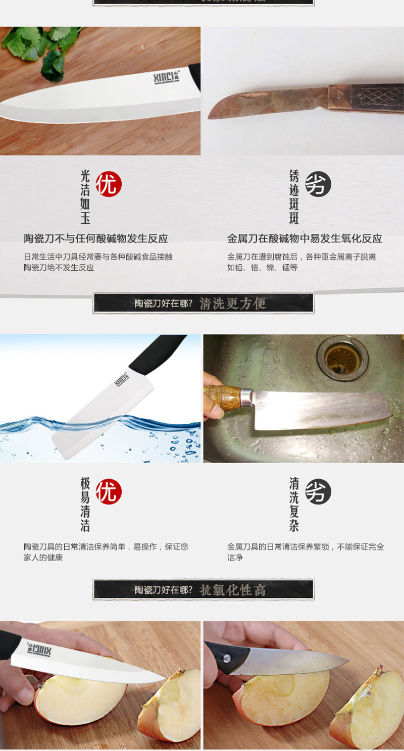 XINCI心瓷 锆制品厨房陶瓷刀5件套装 XC-P01B  菜刀水果刀切片刀切肉刀 刀具套装