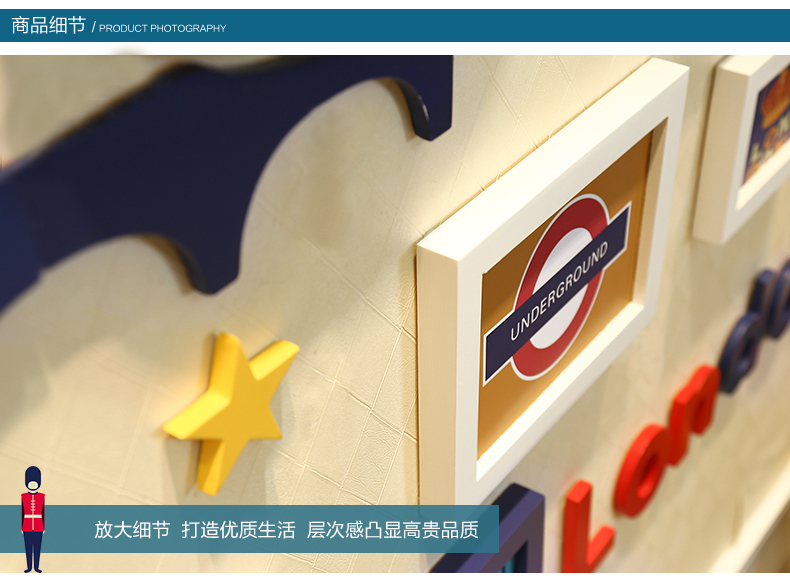 
                                        庭乐  英伦风格实木照片墙 相框墙创意组合相片墙欧式客厅相框挂墙 白蓝A款组合+送英伦画心                