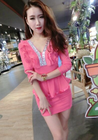 希黛月2016秋装新款性感夜店ktv夜场a字裙女桑拿足浴工作服；连衣裙 玫瑰红色 均码