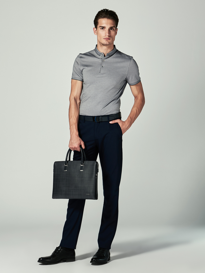 劲霸丝棉小格纹提花立翻领短袖t恤男|htkl2632 黑色 170_ 5折现价539