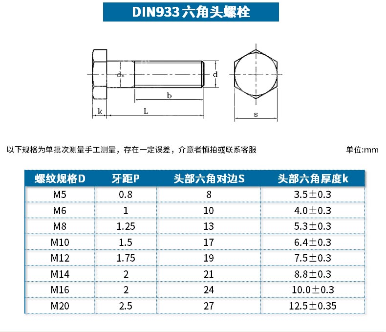m3m4m5m6m8 304不锈钢外六角螺丝螺栓不锈钢六角头螺栓六角螺丝din933