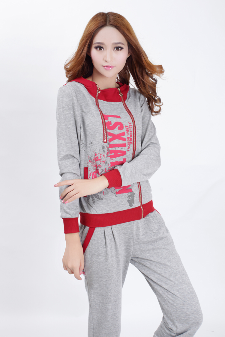 2015雅玳秋装新款韩版女装运动服休闲套装卫衣两件套 8286 紫红色 XXL