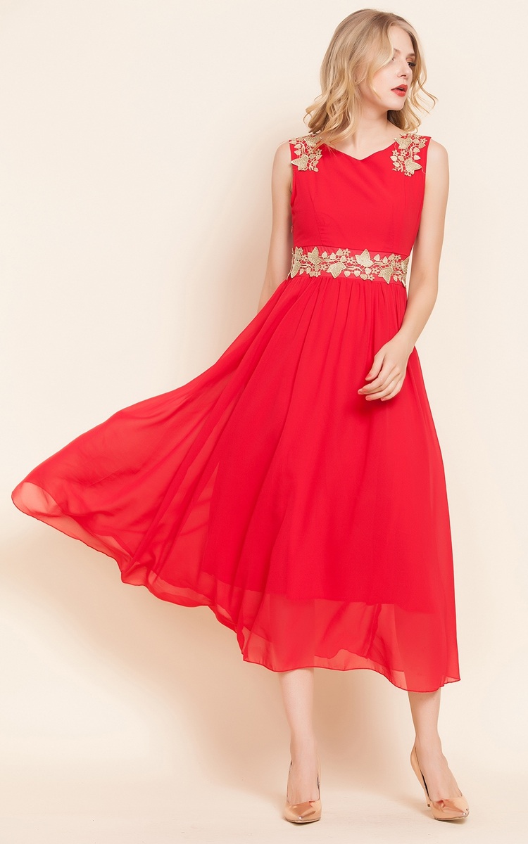 摩妍2016春夏新款波西米亚长裙品牌修身连衣裙沙滩裙拖地裙 红色 s