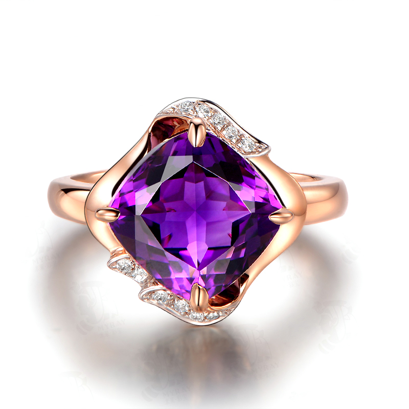 35克拉紫水晶戒指女款 18k金镶嵌钻石 彩色宝石戒指 15个工作日高级