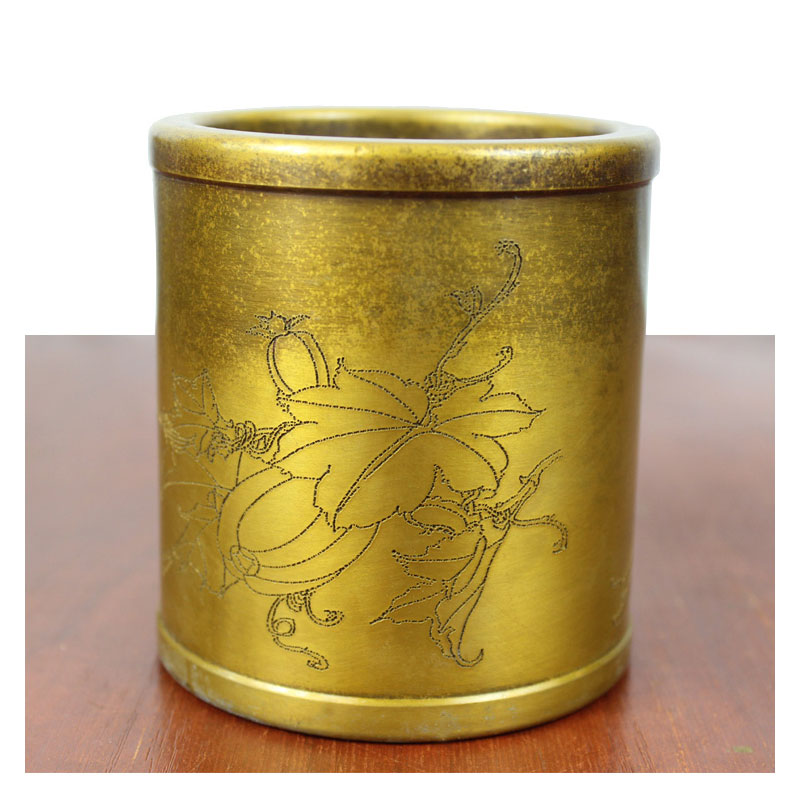 真全铜器纯铜笔筒黄铜笔筒蝴蝶笔筒螳螂笔筒工艺品摆件大号蝴蝶螳螂