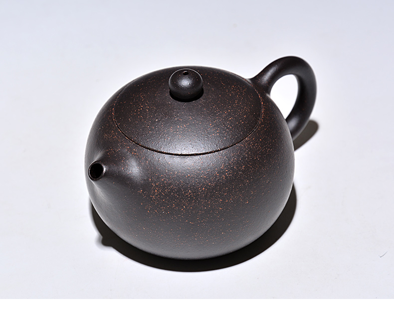 吉羊紫砂壶宜兴茶壶纯手工泡茶壶功夫茶具原矿黑星砂西施壶圆款240ml