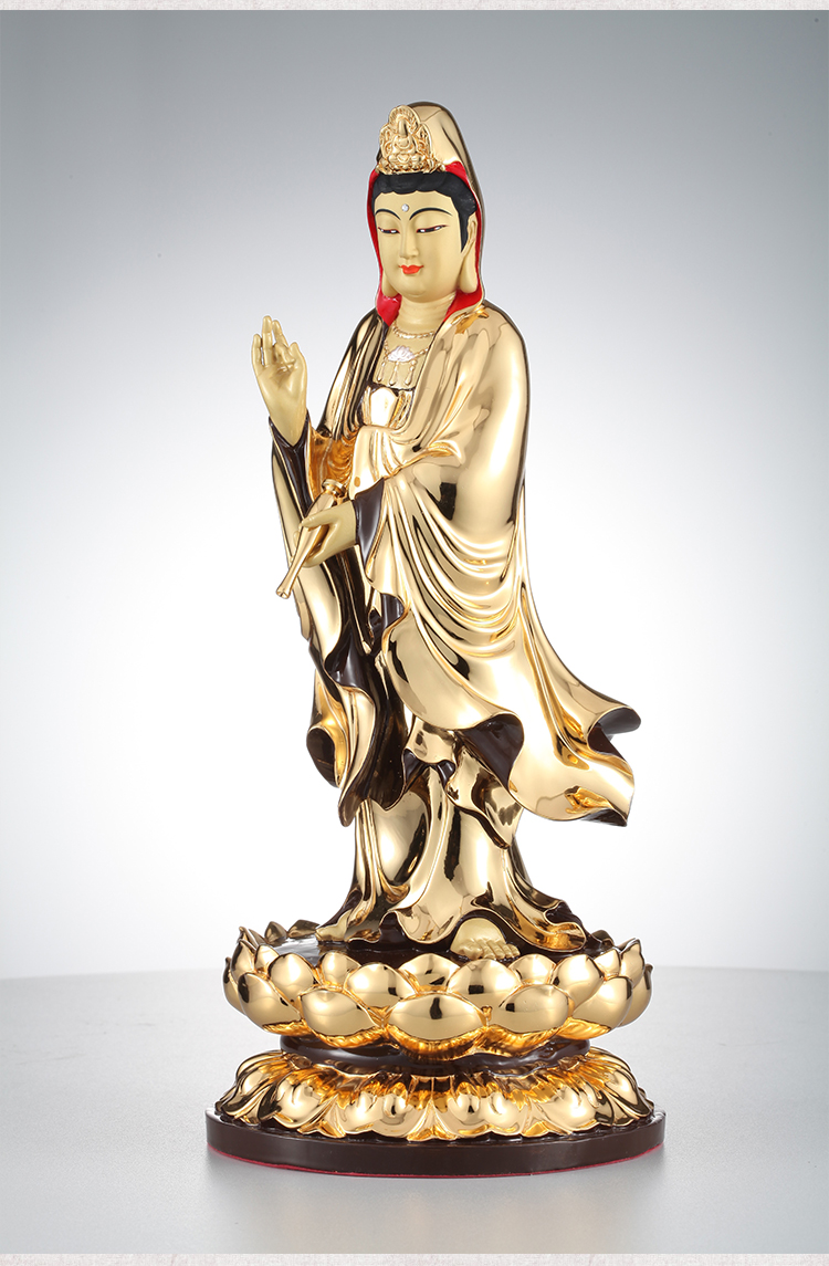 三漫陀台湾纯铜鎏金佛像观世音菩萨观音菩萨像站莲观音摆件高40cm佛教