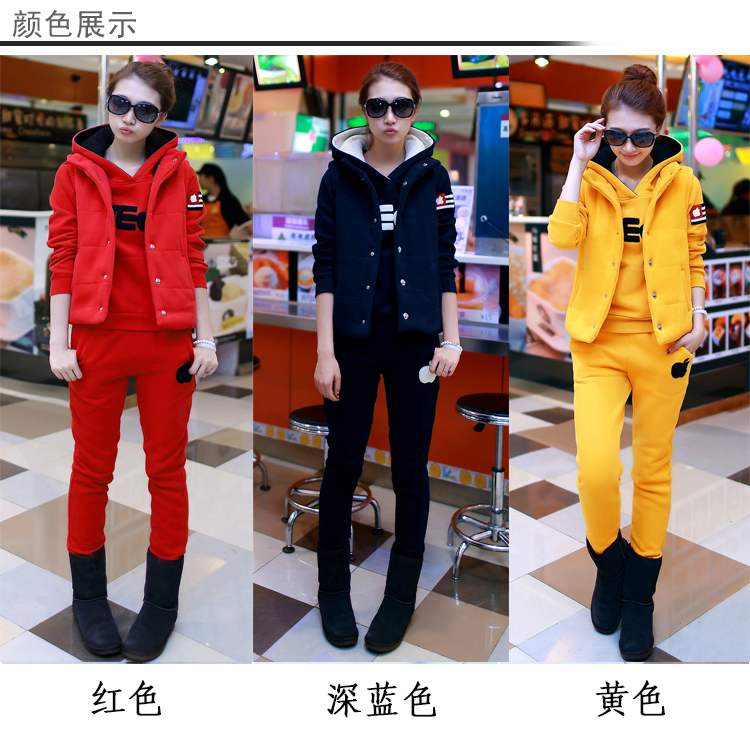 花施卫衣女秋2016秋冬季新款女装时尚气质卫衣女休闲套头运动套装女加厚三件套 深蓝色 XXL