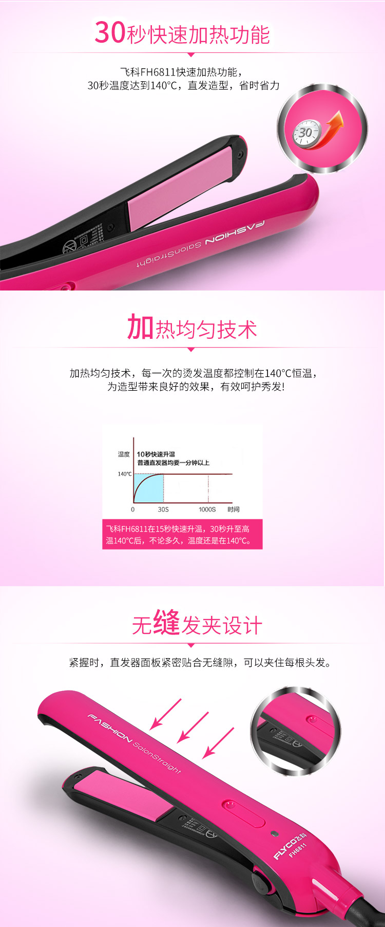 
                                        
                                                            飞科(FLYCO)卷发棒 卷直两用夹板 直发器烫发器卷发器 FH6811                