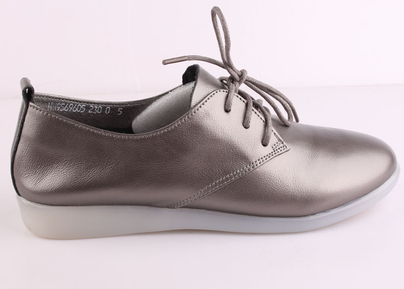 佰诗奴女鞋2016春季真皮休闲鞋系带牛皮舒适平底鞋女单鞋9569605 黑色