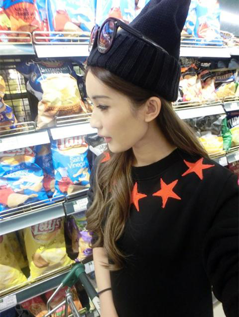 柳媛长袖t恤女韩版宽松卫衣t桖打底衫上衣753 黑色 均码