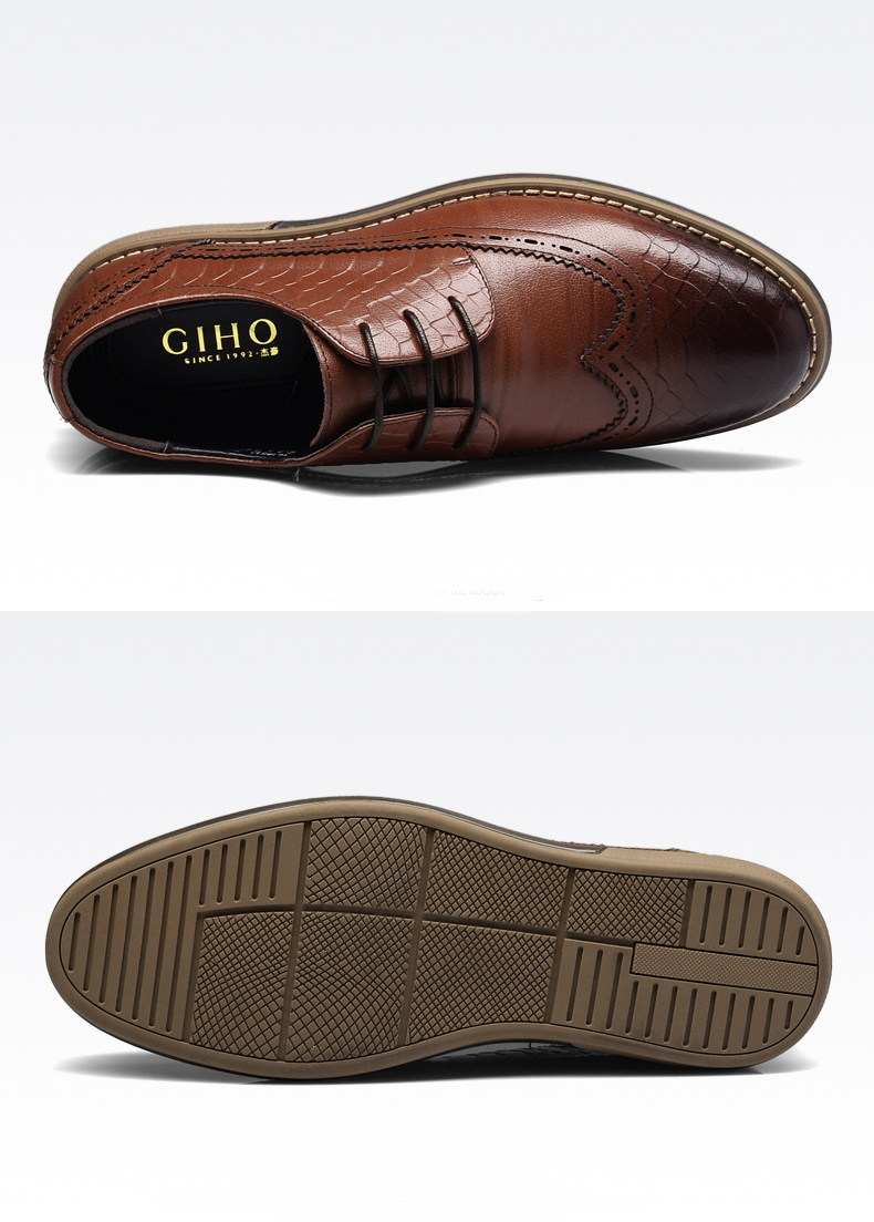 杰豪(giho)正装鞋 布洛克雕花男鞋商务正装皮鞋男士系带英伦风鳄鱼纹
