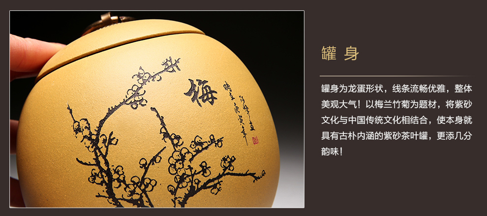 
                                                            尊壶 紫砂茶叶罐密封便携醒茶罐普洱红茶包装居家摆放大小号非陶瓷装茶罐子茶具套装配件龙旦茶叶罐 龙旦大号段泥 梅                