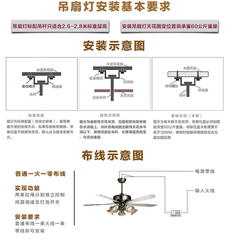 蒙特丽 风扇灯吊灯56ZSM-510T餐厅灯客厅灯防古灯具(B) 56ZSM-510T