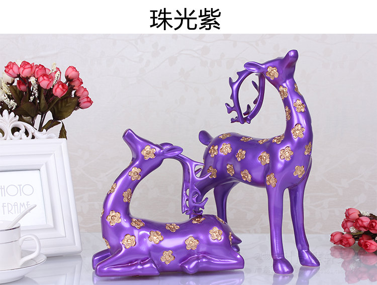 
                                        钜跃 情侣梅花鹿摆件工艺品 欧式树脂 家居家饰装饰品摆设 客厅书房摆件 结婚礼物 银色一对 中号                