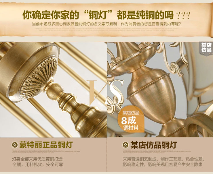 蒙特丽 客餐厅卧室吊灯 TDX3 欧式全铜灯具(B) 型号TT62-8头