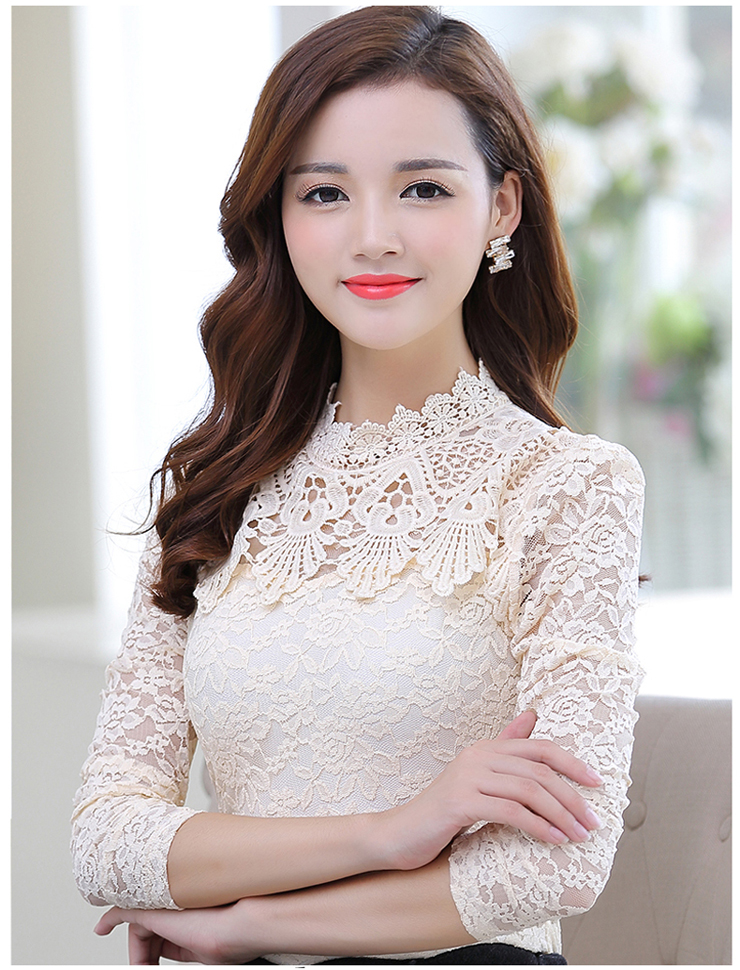 
                                        阿琳娜 蕾丝衫2017秋新款韩版大码中长款两件套长袖雪纺衫女A3231 粉色 L码                