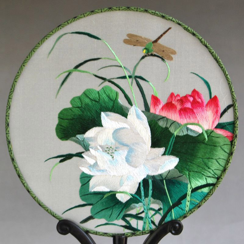 艺品印象 传统工艺品宫扇苏绣扇子带底座外事礼品出国送老外 手工刺绣