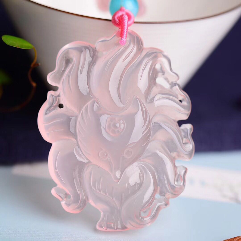 尺寸49*36*14mm  三生三世,十里桃花"天然粉晶九尾狐吊坠.