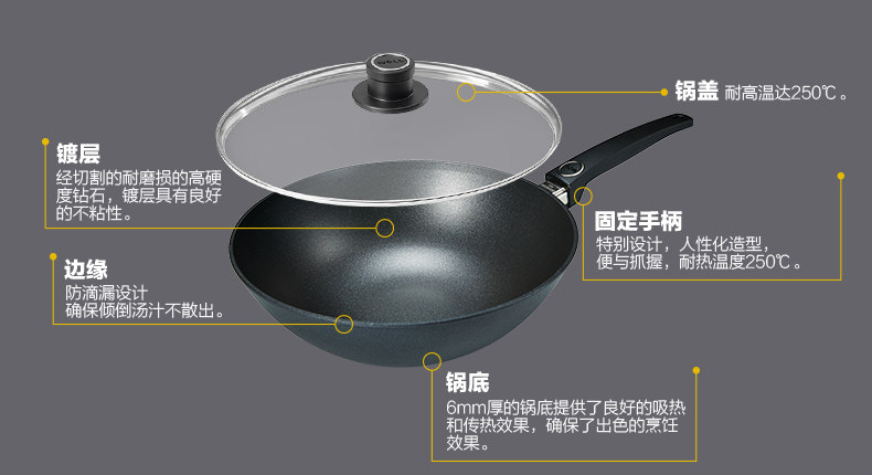 
                                        弗欧（WOLL） 德国炒锅不粘锅少油烟炒菜锅具套装雅致钻石1030DPSL                