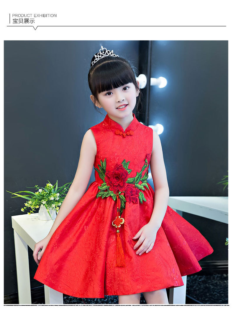 2018新款儿童旗袍公主裙子小女孩中国风绣花背心裙蓬蓬裙六一演出服