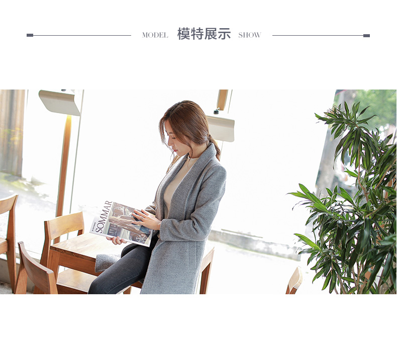 莎木之城 2015秋冬新款加厚修身韩版毛呢外套女中长款OL无扣开衫A版呢子大衣 S8180 灰色 M 105-115斤