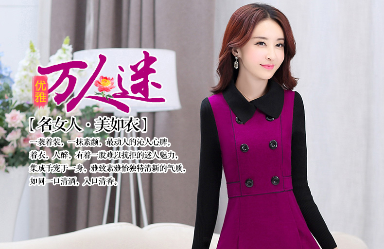 
                                        珂蕾娜两件套连衣裙2017秋冬新款女装修身显瘦打底连衣裙时髦套装1810 黑   色 L                