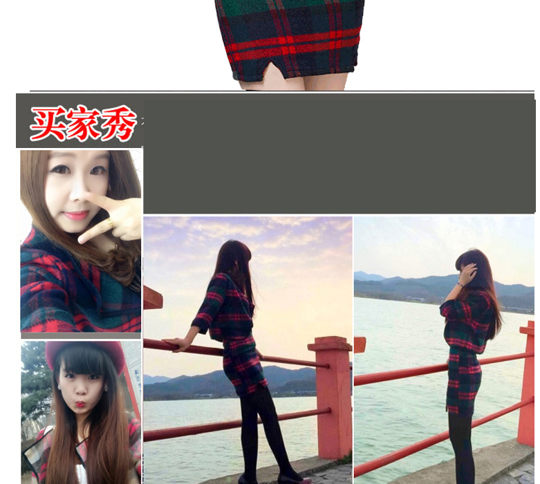 女人镜 2015格纹毛呢外套两件套#N9009-1 桔红色 S