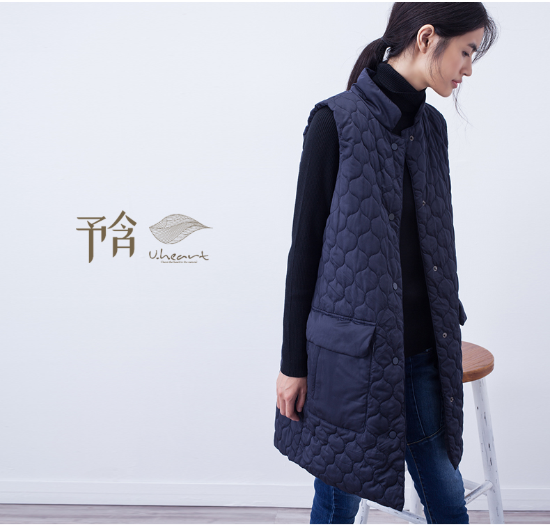 
                                        予含中长款加厚棉马甲2017春原创棉麻立领坎肩内搭女大码百搭 藏蓝色(已售罄) M                