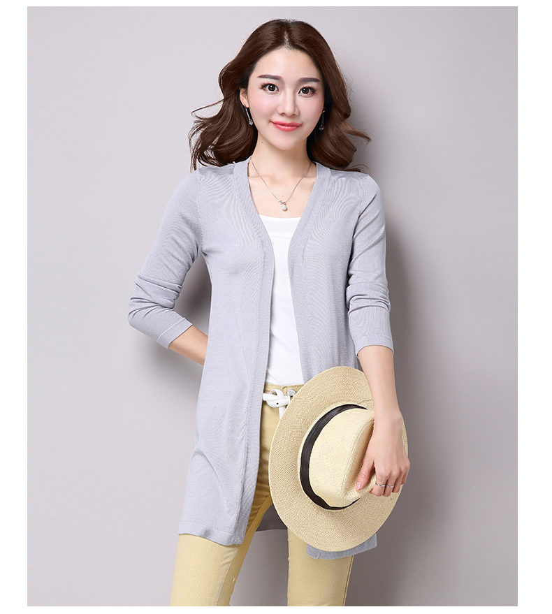 雪夕2016夏装新款女装针织衫开衫 中长款薄外搭空调衫外套 蓝色 xxl