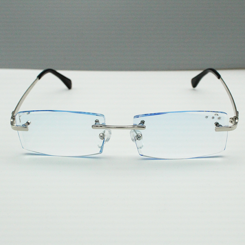 镜视明阅 无框眼镜男钻石切边轻商务近视眼镜框架变色平光电脑护目镜