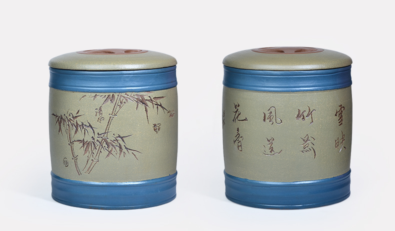 
                                        晨茗 宜兴紫砂茶叶罐大号普洱茶缸七子饼存茶醒茶罐 四色罐8饼装 棕色款                