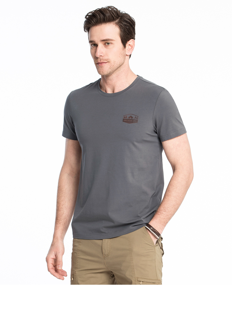 骆驼牌男装夏季时尚男士青年棉质纯色圆领休闲短袖t恤浅粉l