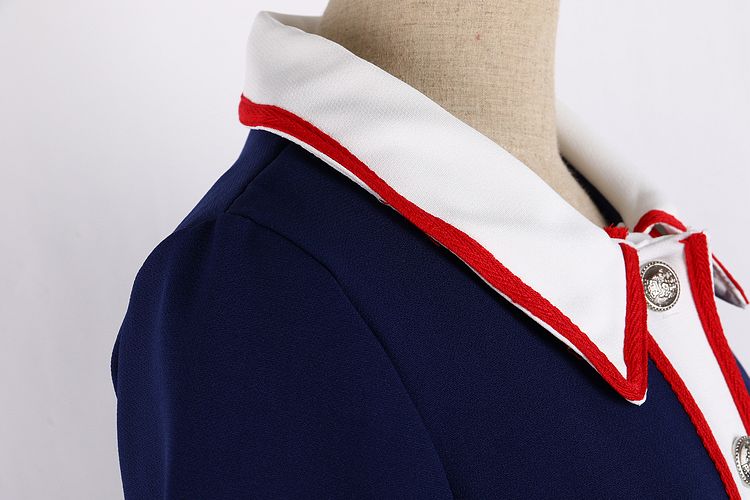九月服饰店*名媛淑女气质单排扣外套半身短裙小香风时尚学院两件套装 深蓝色 S