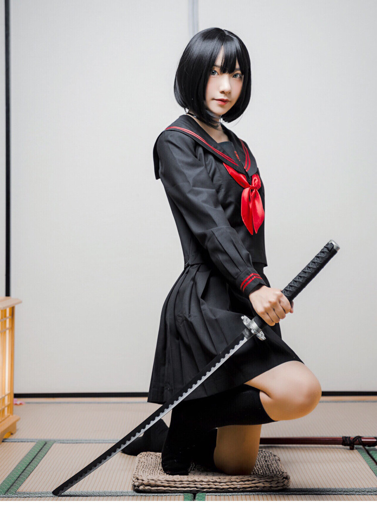 日系学院风水手服原创 jk制服裙暗黑系不良少女正统关西襟长袖黑色