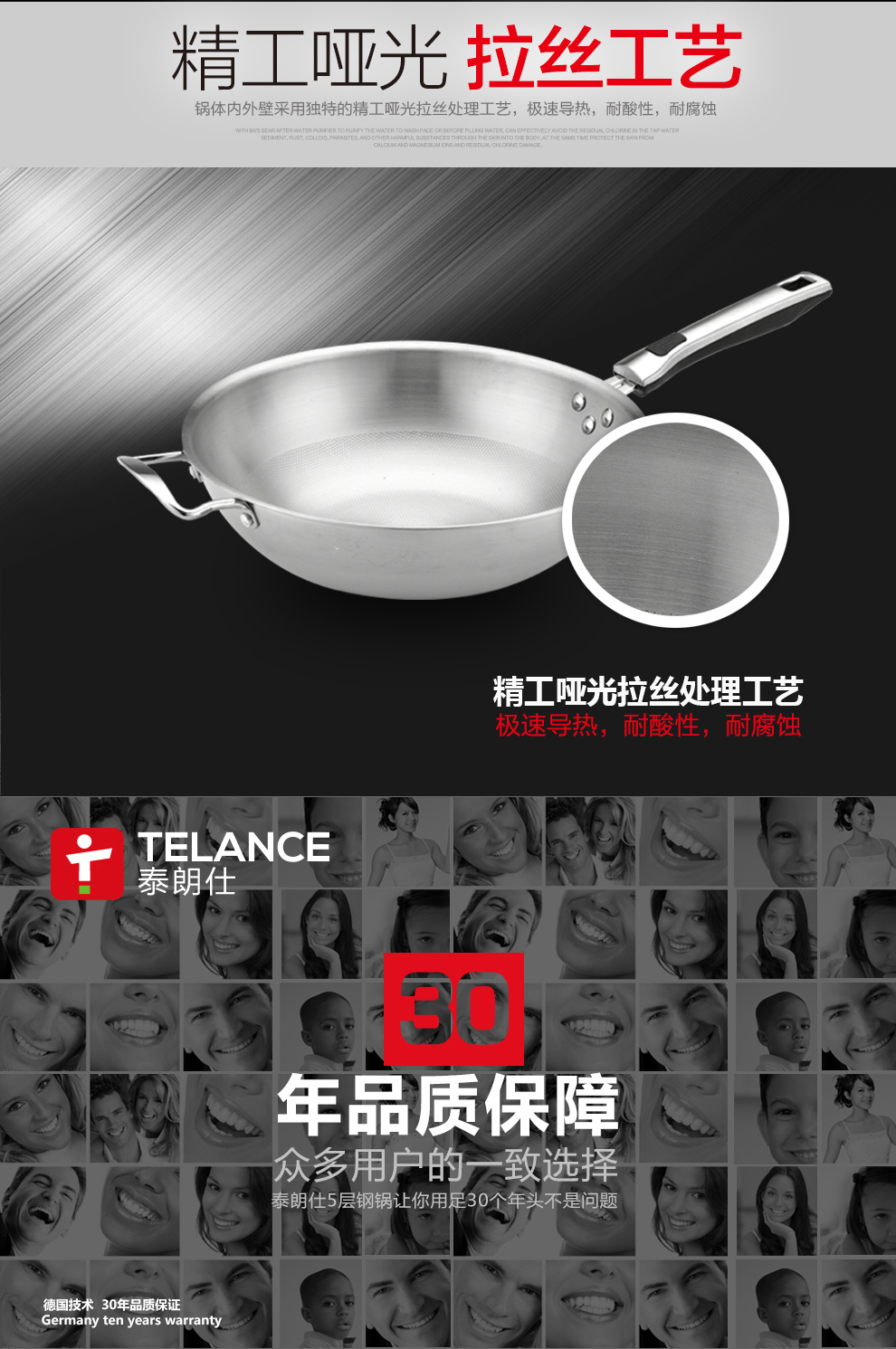 泰朗仕德国五层不锈钢炒锅平底不粘锅无涂层无油烟电磁炉通用锅具 套锅带盖  德国FS鱼鳞仿生工艺