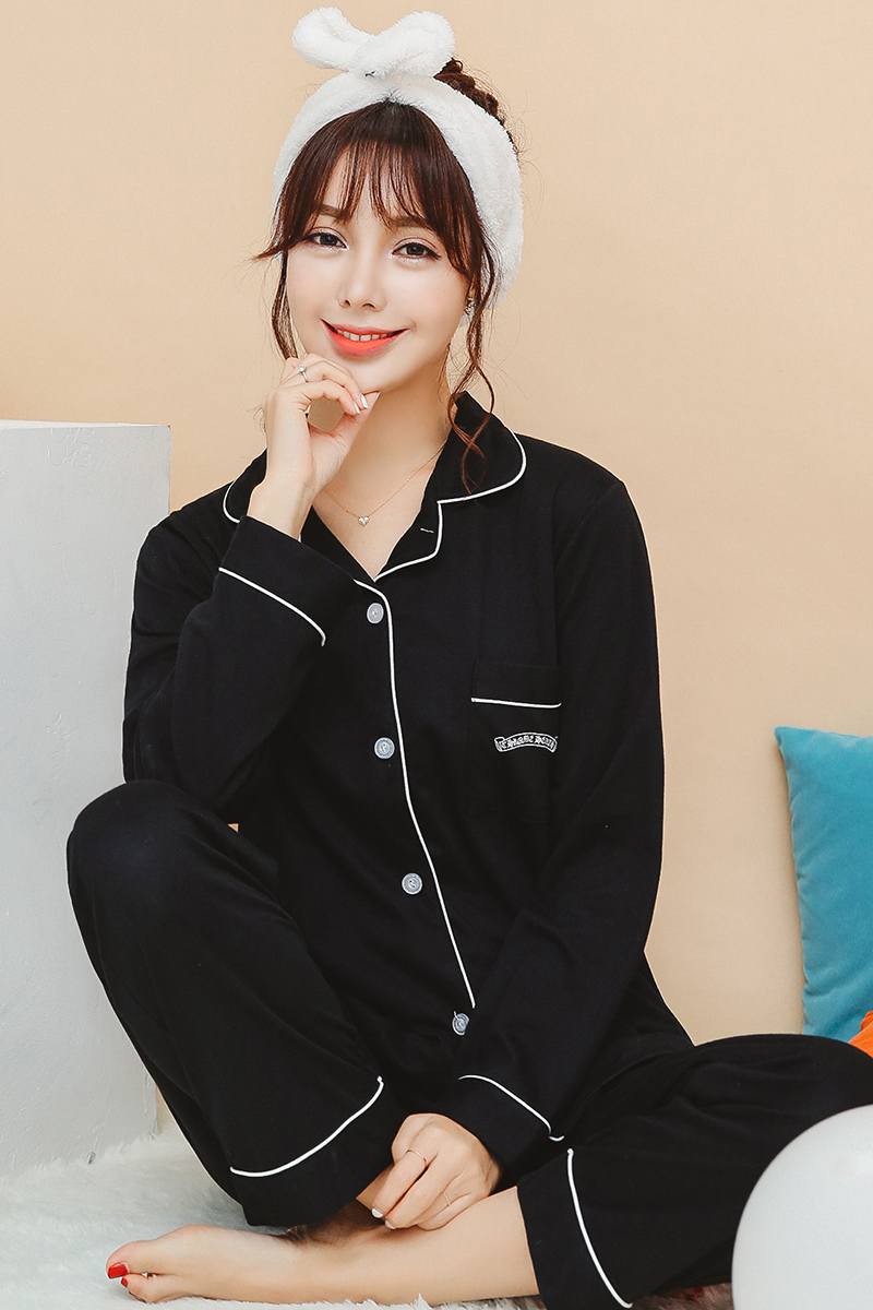 2016睡衣女秋纯棉长袖韩版纯黑色不起球棉质家居服学生 z570黑色 m_ 8