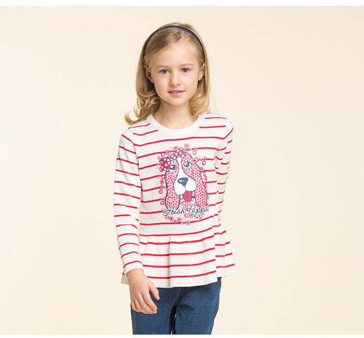 hushpuppies暇步士品牌童装童装女童2016春装新款女童针织衫纯棉套头