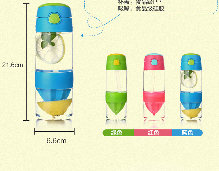
                                        香港良品生活儿童水杯吸管杯柠檬杯榨汁杯水杯子 红色                