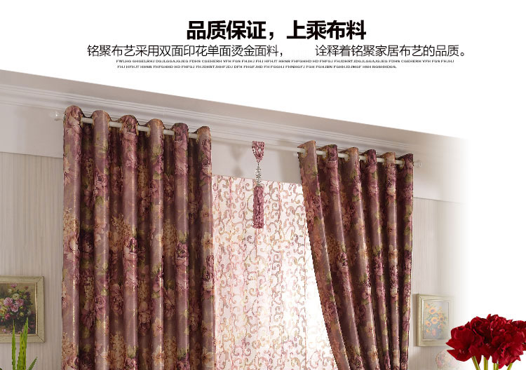 铭聚布艺 欧式加厚双面绒烫金95%全遮光卧室窗帘 巴塞罗娜 咖帘挂钩式 1米宽定制高可调