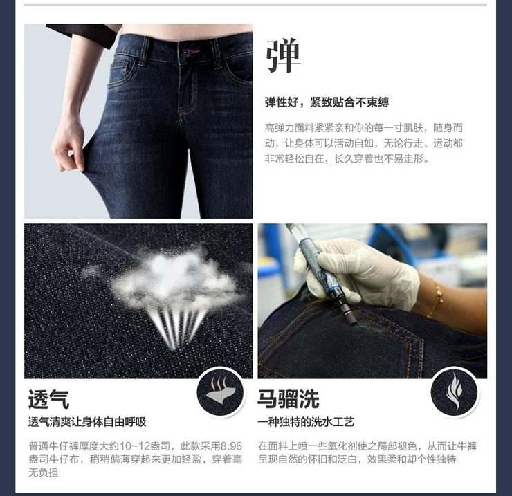 
                                        佐丹奴牛仔长裤 女裤子女装弹力修身猫须小脚牛仔裤05414091 02中蓝色 28码(165/68A)                