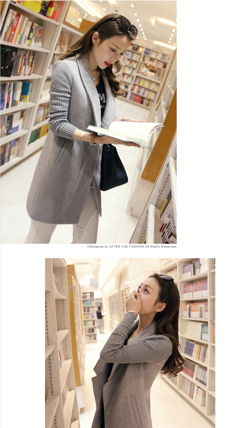 奕悦尔2015秋冬新款毛呢大衣女韩版显瘦呢子大衣西装毛呢外套女5580 灰色 M