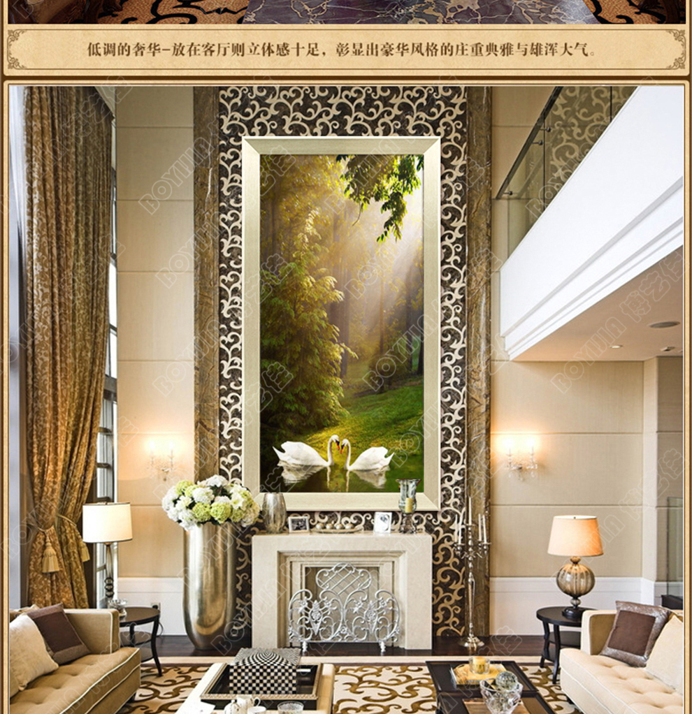 
                                                            博艺佳 欧式手绘风景油画玄关装饰画过道竖版挂画天鹅湖壁画定制 B宫殿金框 60CM*120CM                