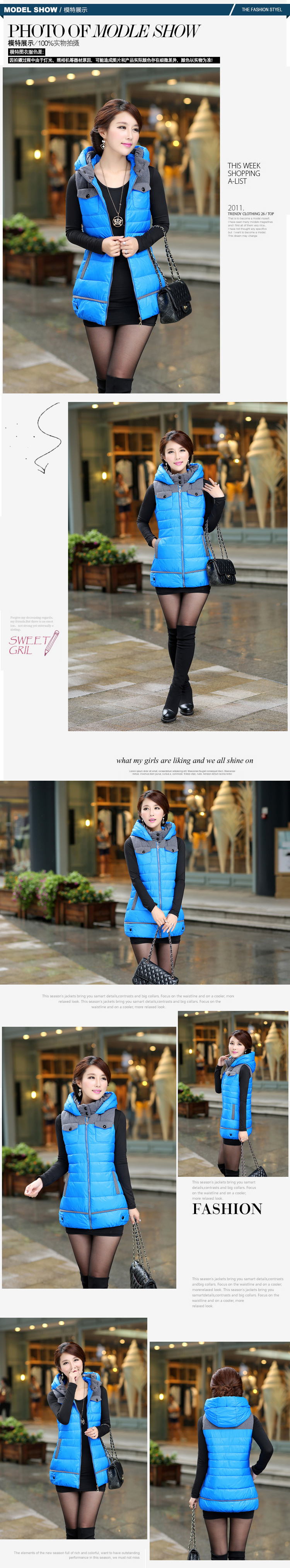 范力思中长款2015秋冬新款羽绒服连帽外套马夹背心马甲女潮 玫红色 2XL